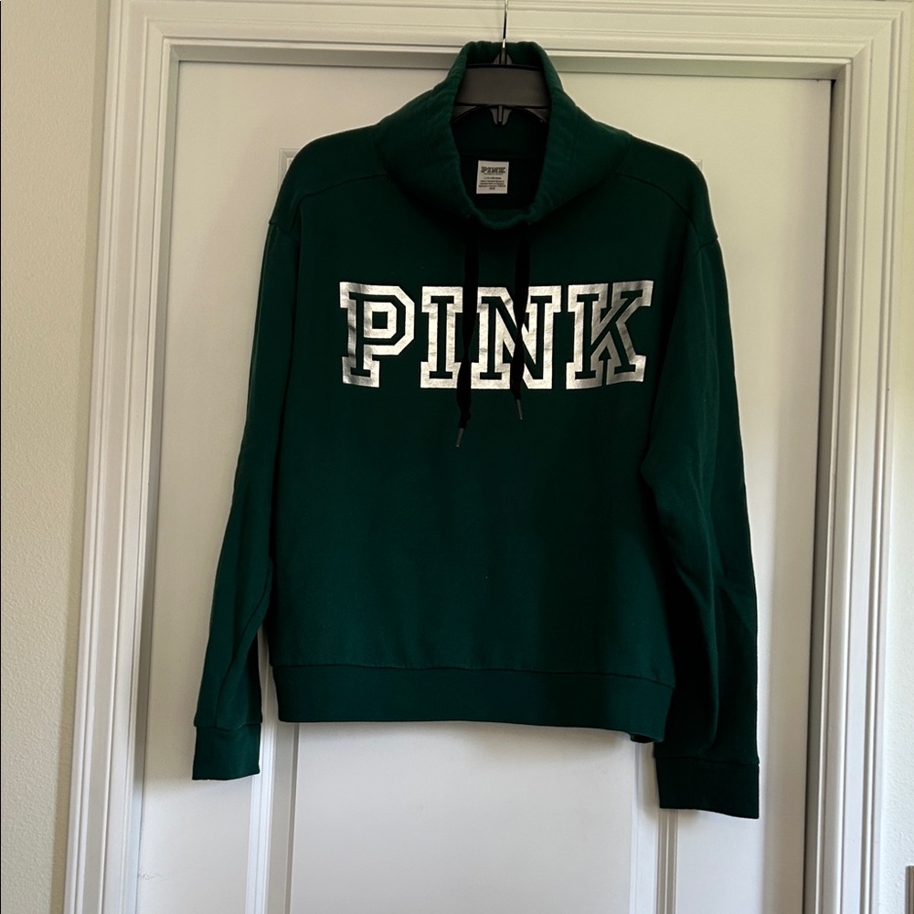 PINK Victoria's Secret Dark Green Cowl Neck Sweatshirt
